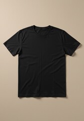 Blank black cotton crewneck t-shirt template laid flat for apparel branding and design presentation