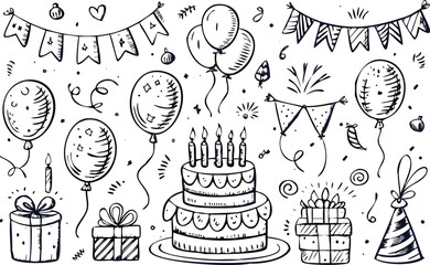 Hand drawn doodle elements for birthday celebration 
