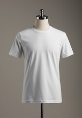 Plain white crew neck t-shirt displayed on a mannequin for apparel design or mockup