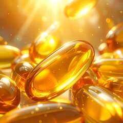 Golden capsules glimmer in a vibrant display of healthy supplementation.