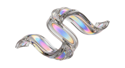 Abstract Iridescent Glass Sculpture with Twisted Shape.