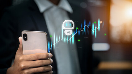 AI Financial Trading on Smartphone with Stock Market Graph – Artificial Intelligence in Business and Investment