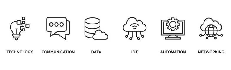 Digital transformation banner web icon vector illustration concept with icon of technology, communication, data, iot, ict, automation, internet, and networking