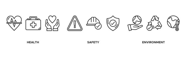 HSE banner web icon vector illustration for Health Safety Environment in the corporate occupational safety and health