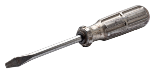 rusty screwdriver in silver color isolated on white background