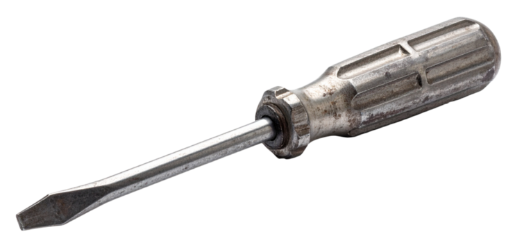 rusty screwdriver in silver color isolated on white background - Powered by Adobe