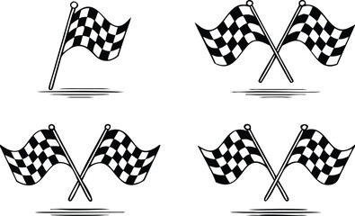 Black and White Checkered Racing Flags on White Background 
