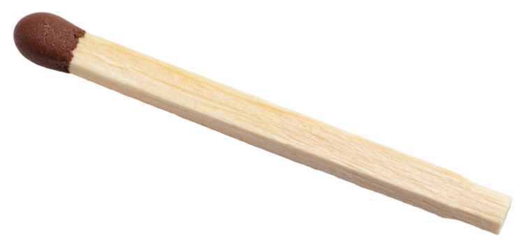 one wooden match stick isolated on white background