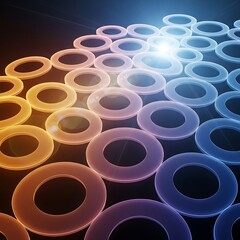 A graphic design featuring a multitude of layered, translucent circles in a gradient of warm and cool colors, creating a dynamic and mesmerizing visual effect.