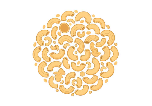 A colorful illustration of gorfou macaroni vector in a vibrant circular pattern with various shades of yellow curved lines and dots creating a dynamic visual