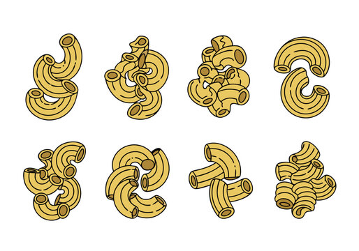 A set of eight gorfou macaroni vector illustrations in various poses and arrangements on a white background for decorative and design purposes