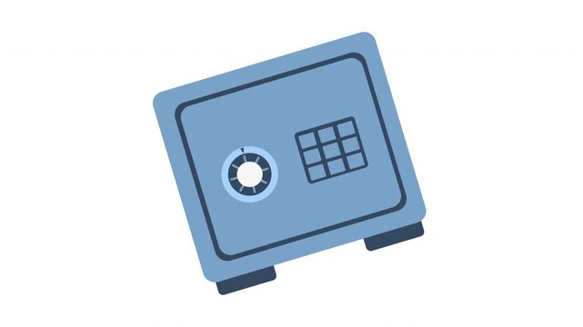 Front view of a blue cartoon bank safe with a combination lock