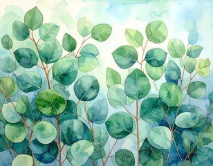 Watercolor eucalyptus leaves
