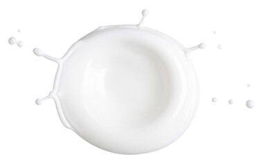 top view of milk drop splash isolated on white background