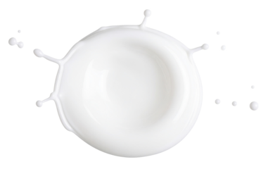 top view of milk drop splash isolated on white background