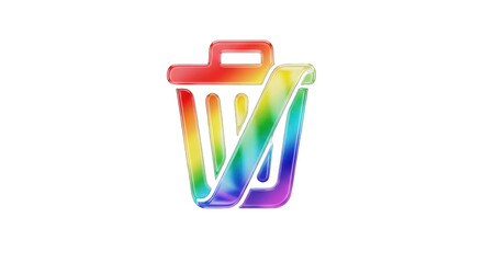 Rainbow Colored Trash Can Icon with Glossy Finish.