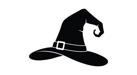 a classic witch hat with wide brim and buckle detail