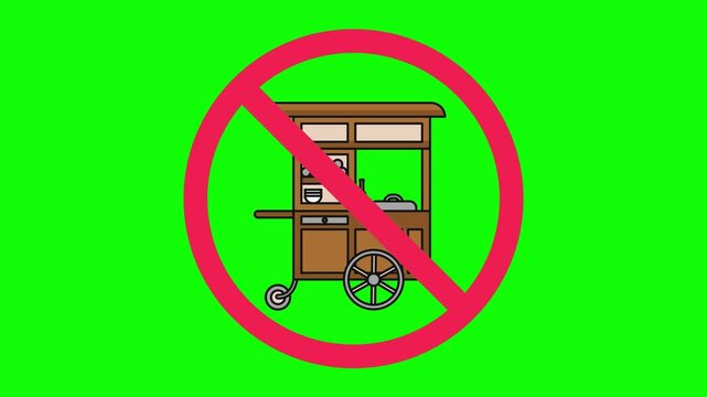 Sellers are prohibited from selling in this area, forbidden selling symbol, icon dilarang berjualan, zona terlarang pedagang kaki lima PKL, animated animation on green screen background