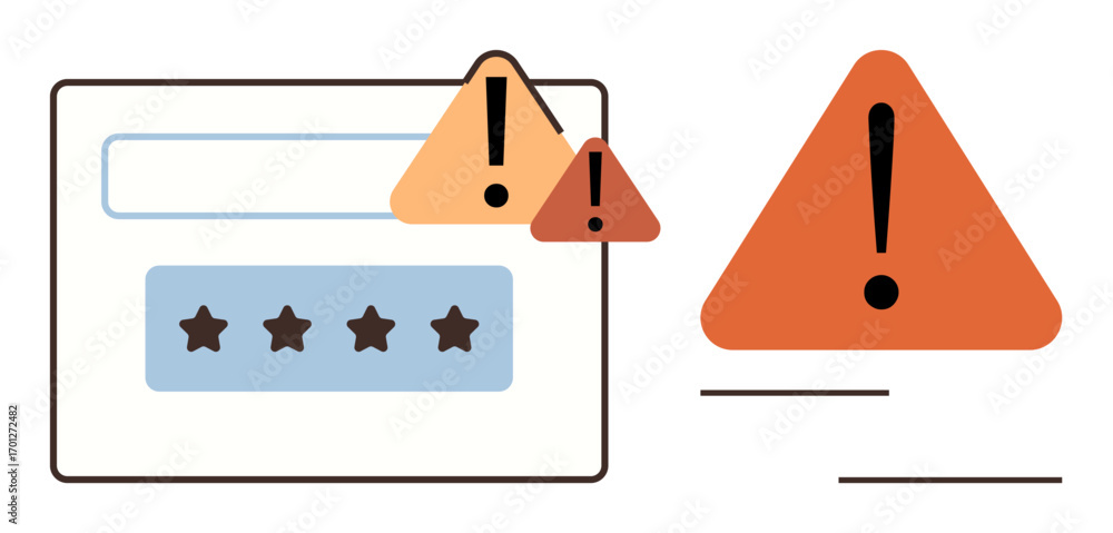 Poster login screen with password field and multiple alerts signaling error or security risk. ideal for dig