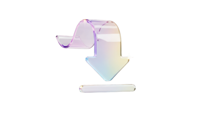 Iridescent Glass Download Arrow with Curved Top and Bar.