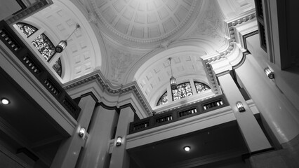Grand Hall and Dome of a Museum in Black and White