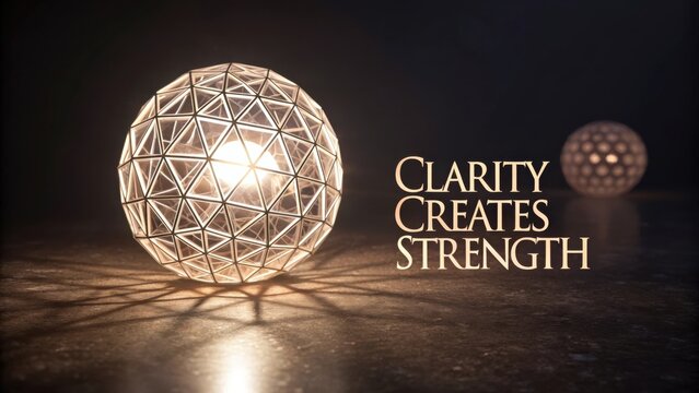 Geometric Light Sphere with Inspirational Quote on Clarity and Strength for Motivational Background and Design Projects