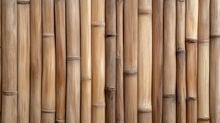 Fototapeta premium Close up of bamboo texture on wall, showcasing natural patterns and warm tones