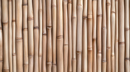 Fototapeta premium Close up of bamboo texture on wall, showcasing natural patterns and warm tones