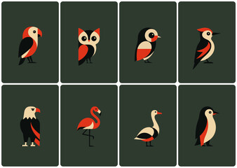 Minimal Bird Icons Set - Owl, Eagle, Flamingo, Penguin, Duck, Parrot