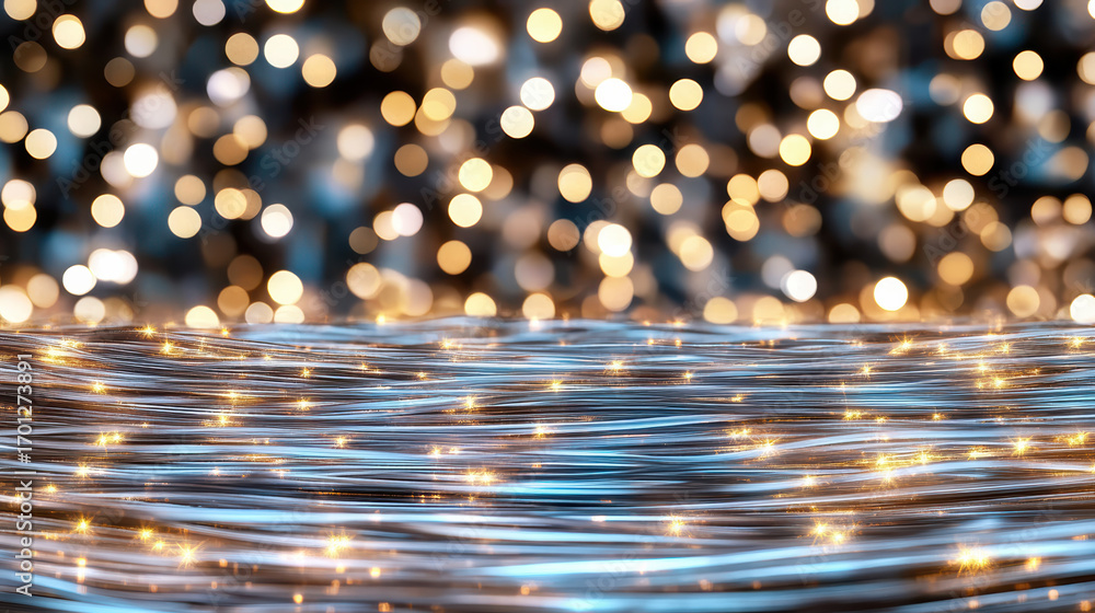 Poster Glowing lights create mesmerizing background with shimmering reflections and vibrant colors