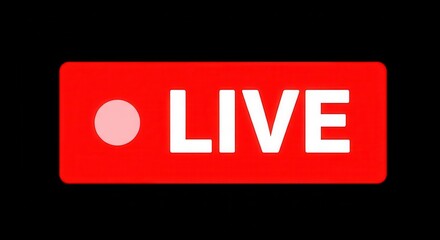 Red live streaming sign with circle and text for social media, broadcast, and video platforms. use cases: streaming, broadcasting
