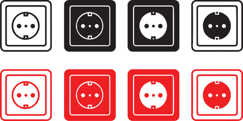 electrical socket, power outlet, plug, electricity, energy, connection, socket, receptacle, european, type, black, red, white, icon, symbol, graphic, design, element, illustration, set, collection, mu