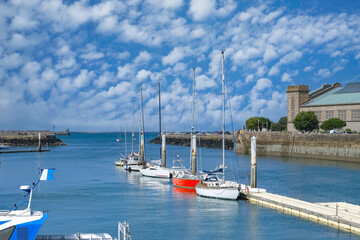 Cherbourg-en-Cotentin, beautiful city in Normandy, the harbor, ships and fisher boats