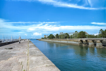 Obraz premium Cherbourg-en-Cotentin, beautiful city in Normandy, the harbor, ships and fisher boats