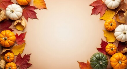 Autumn Harvest Festive Fall Background with Pumpkins Leaves and Copy Space