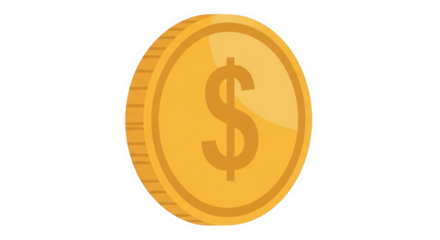 Shiny golden dollar coin with dollar symbol realistic rendering for financial and gaming concepts transparent background