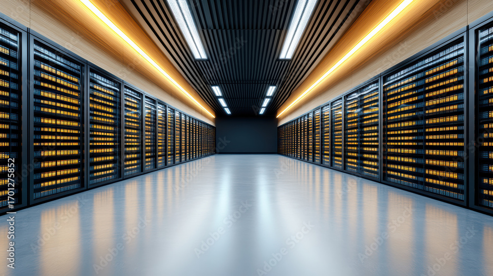 Aufkleber data center server room technology storage digital infrastructure modern design illuminated rows