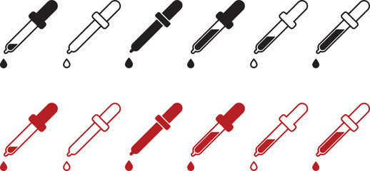 dropper, pipette, liquid, drop, medicine, science, laboratory, medical, healthcare, experiment, research, chemistry, biology, fluid, dispensing, measurement, tool, icon, symbol, set, collection, black