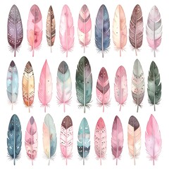Watercolor feather collection