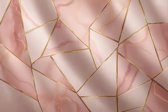 Abstract geometric pattern suitable for backgrounds, textiles, packaging, and stationery with pink and gold accents for a modern aesthetic.