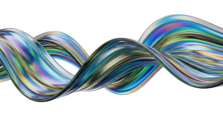 Iridescent Metallic Ribbon Wave Abstract Design.