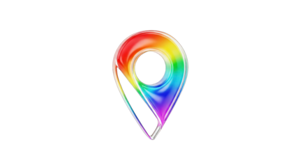Colorful Rainbow Location Pin Icon with Transparent Design.