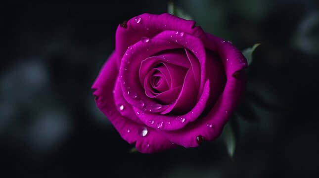 Beautiful purple rose with drops of water on the petals.