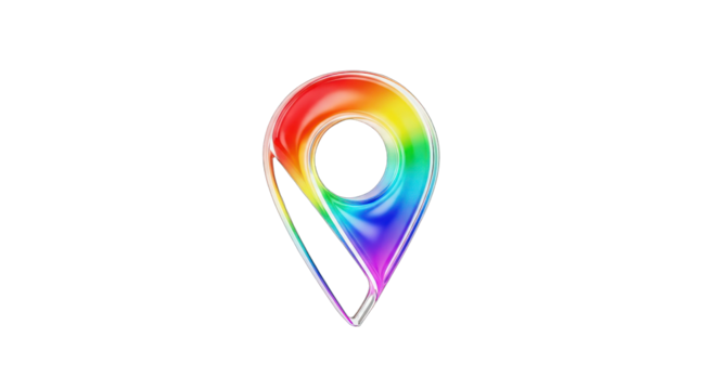 Colorful Rainbow Location Pin Icon with Transparent Design.