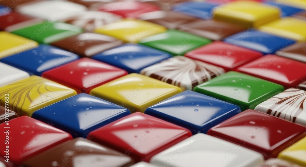 Poster vibrant mosaic of colorful squares arranged with an alluring geometry