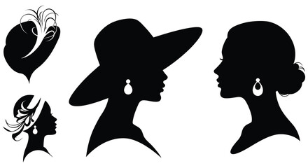 elegant women silhouettes wearing hats and accessories