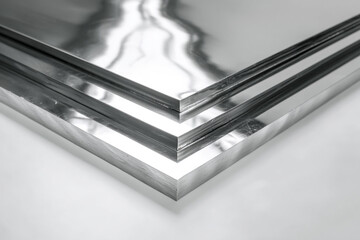 Modern industrial sheets of polished metal, showcasing metallic textures and sleek geometric design perfect for commercial use