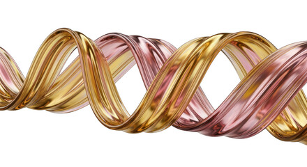 Abstract Golden and Pink Twisted Ribbons on White.