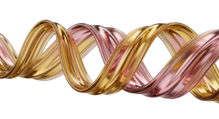 Abstract Golden and Pink Twisted Ribbons on White.