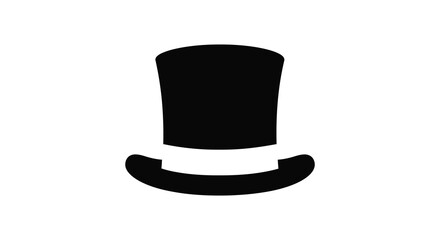 a classic black top hat with curved brim on white background